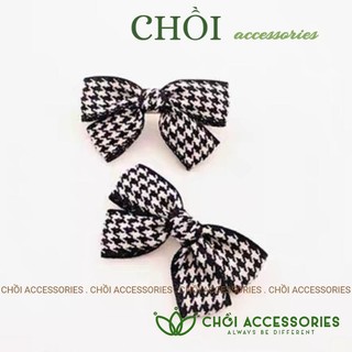 Cặp tóc nơ caro, kẹp tóc nữ tính phối hạt trai nhân tạo phong cách tiểu thư Y141