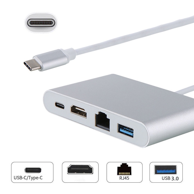 Bộ Chuyển Đổi Hub Type-C Sang RJ45 Ethernet 4K HDMI USB C 3.0 Cho MacBook HP ENVY13 Samsung S21 Dex PS5 TV Huawei Mate10