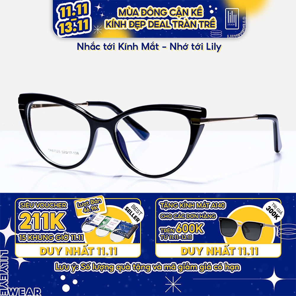 Gọng kính cận nữ Lilyeyewear mắt mèo chất liệu hợp kim không gỉ kiểu dáng thời trang 87025