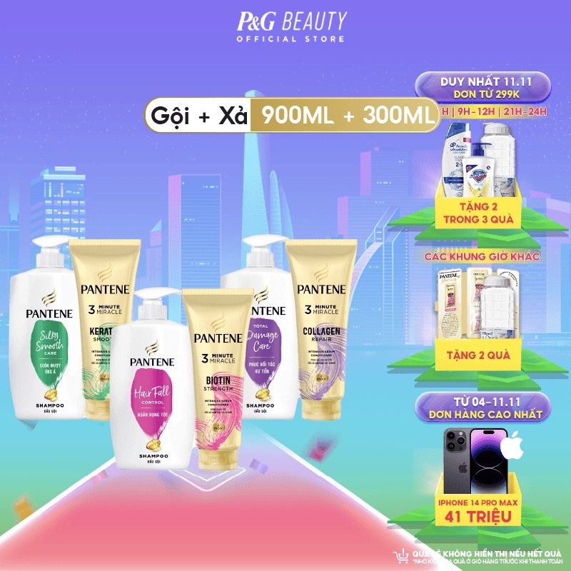 Bộ Dầu gội Pantene 900ML & Kem xả 3 phút diệu kỳ 300ML