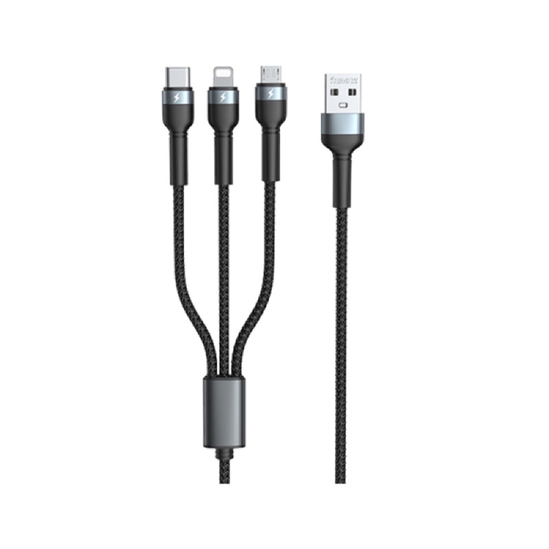 Cáp sạc 3 đầu REMAX RP-124th 3 cổng IP/ Micro/ TypeC dài 1.2M