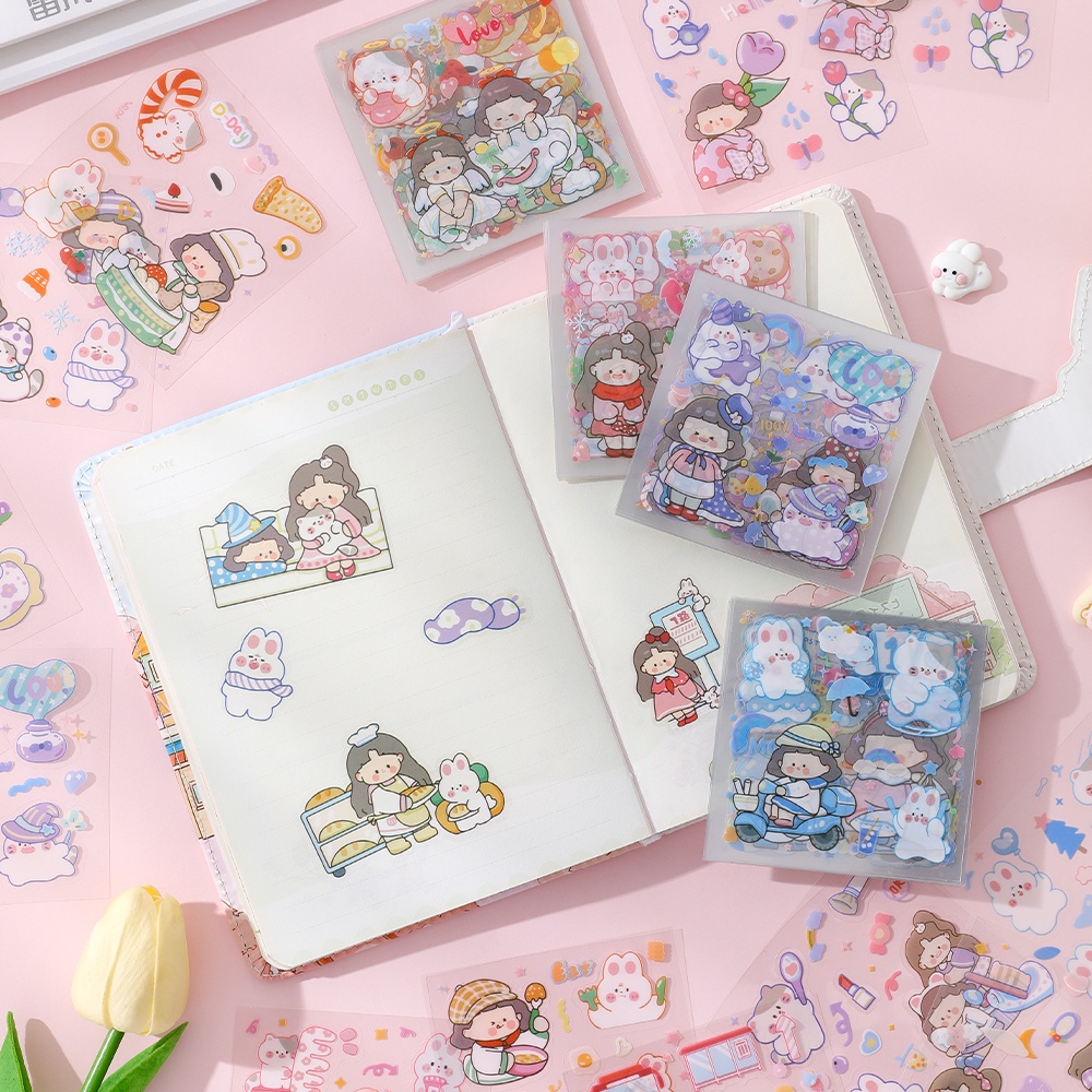 Túi 25 tờ nhãn dán INFEEL.ME chất liệu PET trong suốt chống nước hình cô gái hoạt hình sáng tạo thủ công DIY