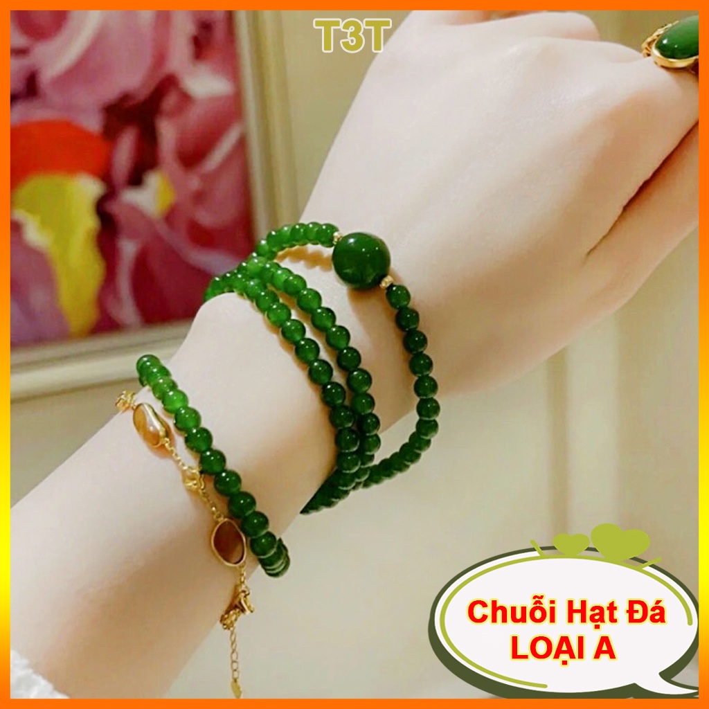 Vòng tay chuỗi hạt đá phong thuỷ 108 màu xanh lá size 6 8mm, Chuỗi tràng hạt đeo tay may mắn - Tặng hộp gấm - T3T
