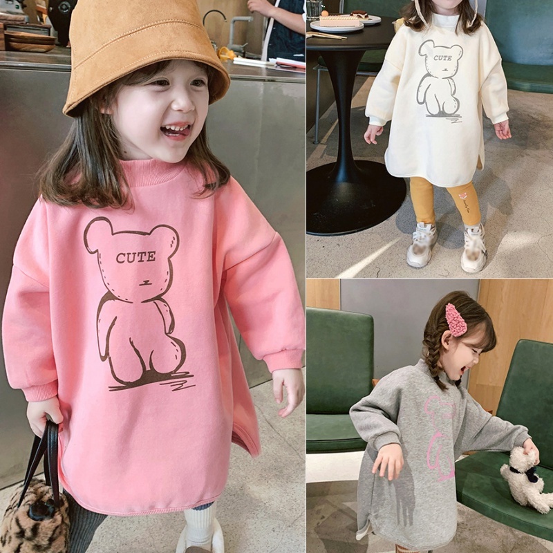 Đầm Sweater Vệ Sinh Vải Nhung In Hoạt Hình Dễ Thương Cho Bé Gái