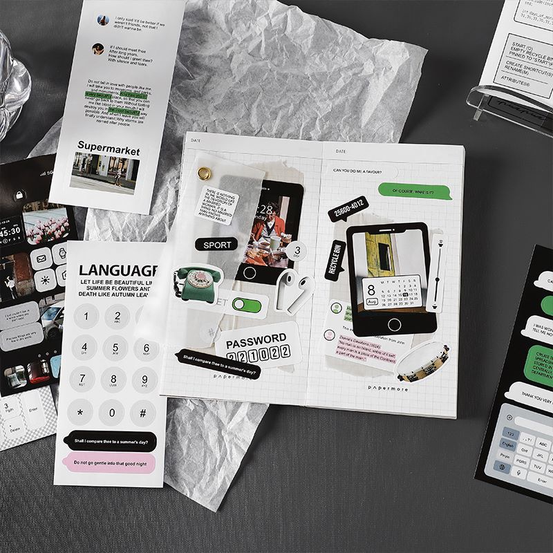 Cuốn sticker PhoneLook cắt sẵn, trang trí bullet journal, 20 tờ không trùng mẫu