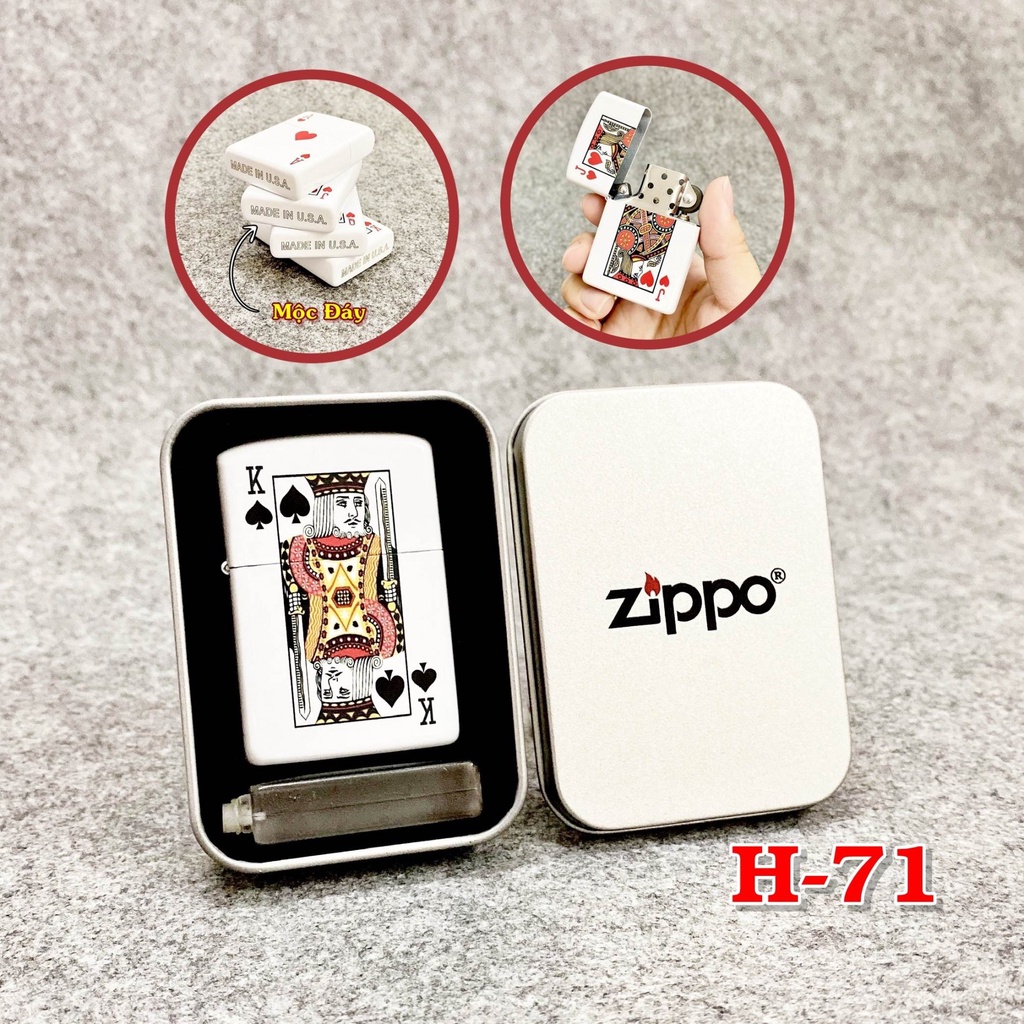 QUÀ TẶNG - 𝐇𝐨̣̂𝐩 𝐐𝐮𝐞̣𝐭 𝐁𝐚̣̂𝐭 𝐋𝐮̛̉𝐚 Vzipo 2 mặt hình lá bài có hộp kèm zăng - FREESHIP
