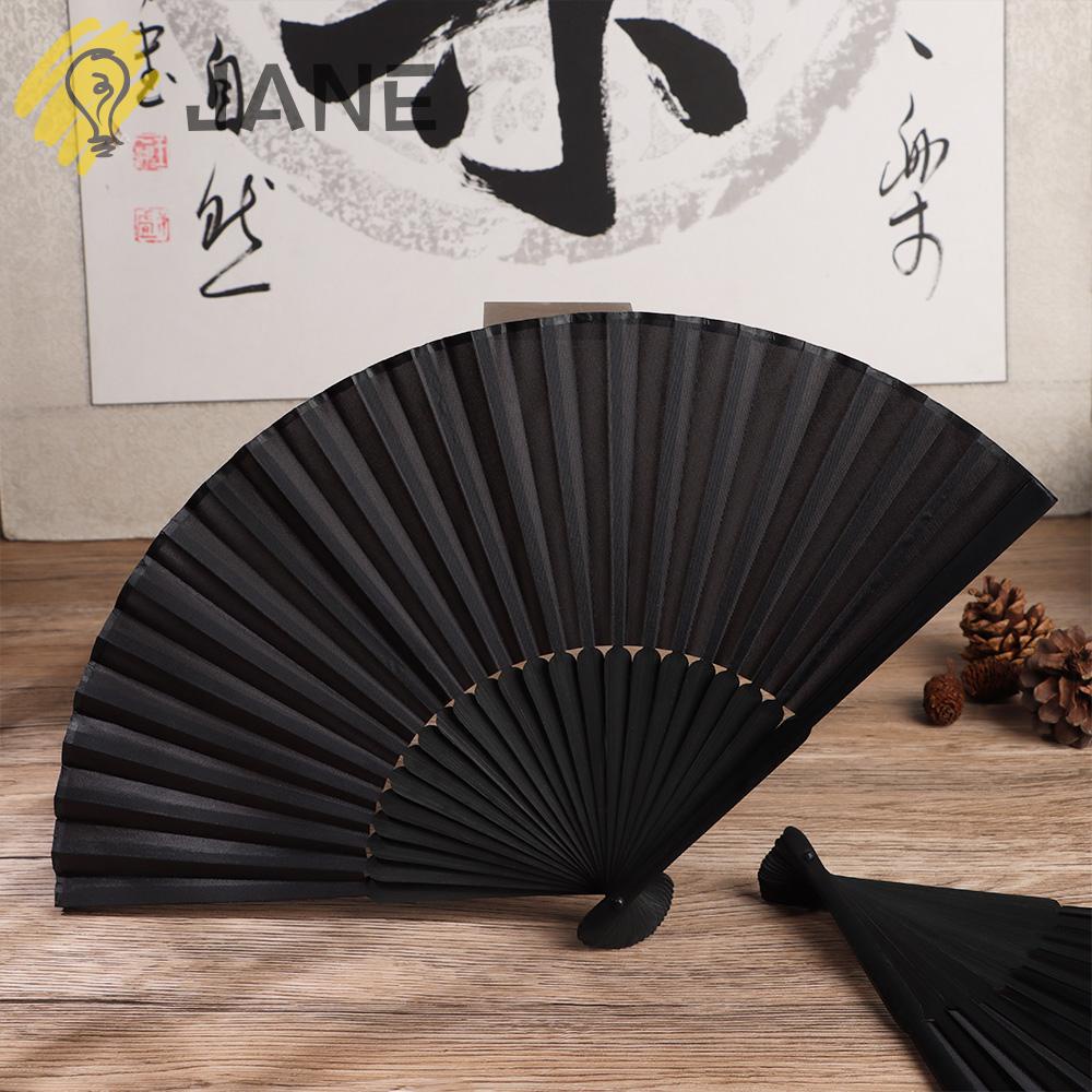 Quạt Xếp Cầm Tay Bằng Lụa Màu Đen Trang Trí Nhà Cửa / Tiệc Tùng
