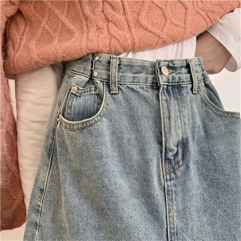 Chân váy jean Lưng Cao Dáng Chữ A Xẻ Tà Phong Cách Cổ Điển Thời Trang Mới