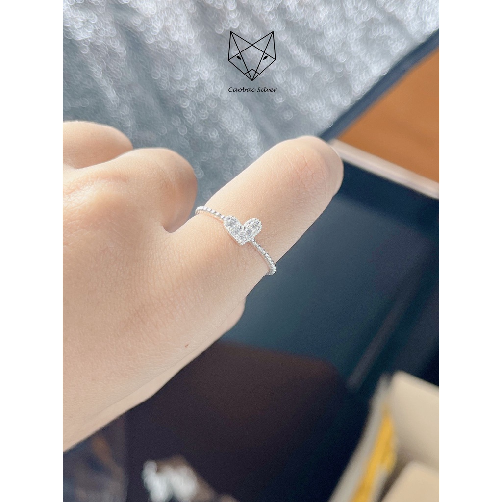 Nhẫn Bạc Ta Cao Cấp CaoBac Silver Thiết Kế Cạnh Xoắn Mặt TimTính Tế , Lấp Lánh, Mới Lạ Dành Tặng Riêng Cho Bạn Gái