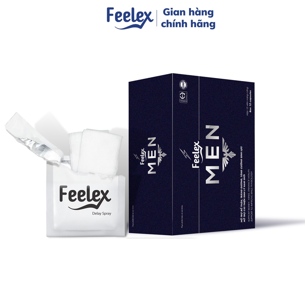 Viên uống cấp tốc Feelex Men và khăn lau Delay Spray, tăng cường sinh lý nam, kéo dài thời gian quan hệ