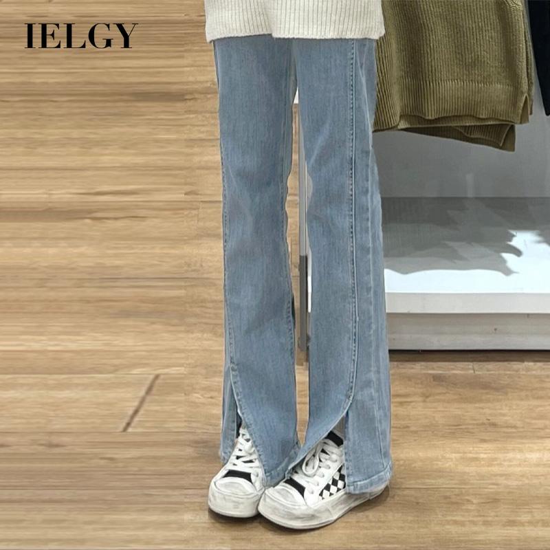 IELGYQuần Jean Dài Lưng Cao Dáng Ôm Xẻ Tà Thời Trang Cá Tính Cho Nữ