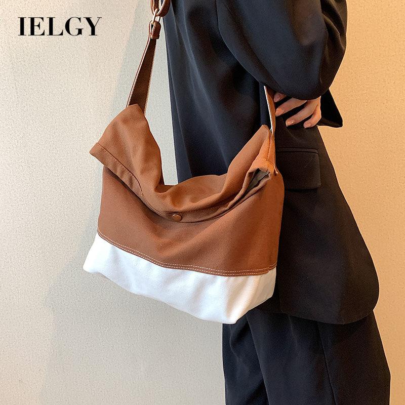 Túi Đeo Vai Bằng Vải canvas Màu Khối Sức Chứa Lớn Phong Cách Hong Kong Dành Cho Nữ