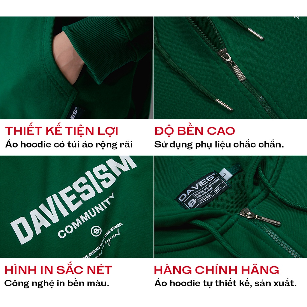 Hoodie zip local brand áo khoác nỉ form rộng có mũ Community DAVIES
