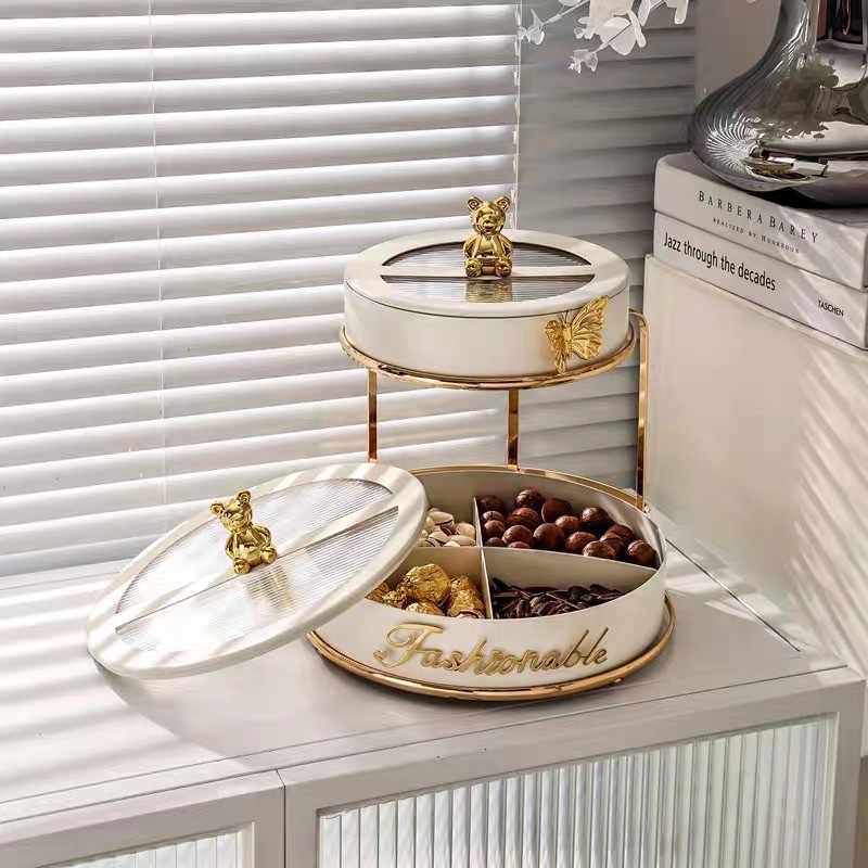 Khay mứt 2 tầng fashionable cao cấp nắp BB trend 2023