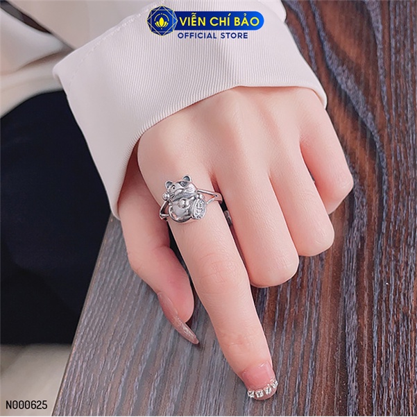 Nhẫn bạc nữ mèo may mắn chất liệu bạc Thái 925 thời trang phụ kiện trang sức Viễn Chí Bảo N000625