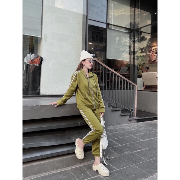 BỘ NỈ BASIC ÁO KHOÁ CÓ MŨ MẦU ĐEN, XANH, NÂU, BE, BỘ NỈ THỂ THAO NỮ - PAHA SHOP