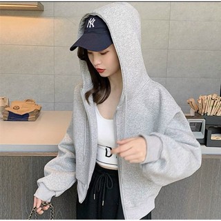 Áo khoác croptop nữ dây kéo chất thun nỉ trơn có nón utmccroptop172