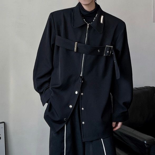 Áo Khoác Sơ Mi Đen Mỏng Tay Dài Dáng Rộng Thời Trang Cho Nam Giới