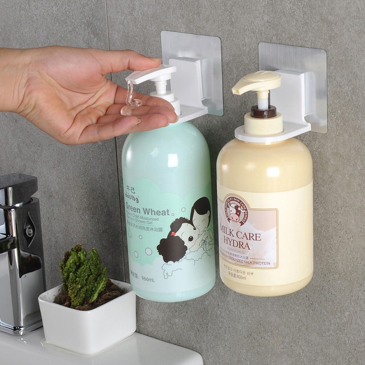 Móc dán tường siêu dính, chịu lực tốt, treo cổ chai sữa tắm, dầu gội, dầu xả, nước rửa tay, chất liệu Inox 304