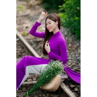 Áo dài trơn tím kèm quần lụa mỹ cao cấp co giãn mềm mại ÁO DÀI BẢO HIẾU