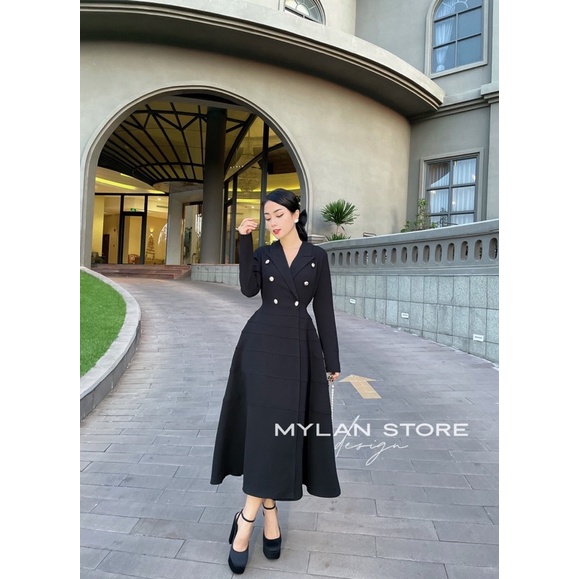 ĐẦM THIẾT KẾ MYLAN STORE DỰ TIỆC MÀU ĐEN TAY DÀI CHẤT TUYẾT MƯA NHẬP CAO CẤP