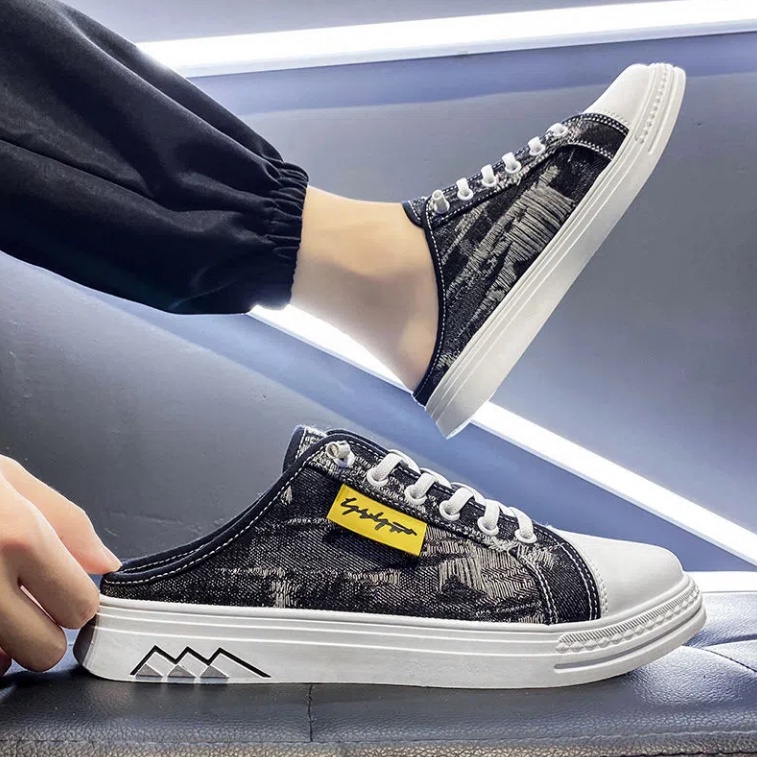 Giày lười vải canvas thoáng khí không gót thời trang mùa hè cho nam