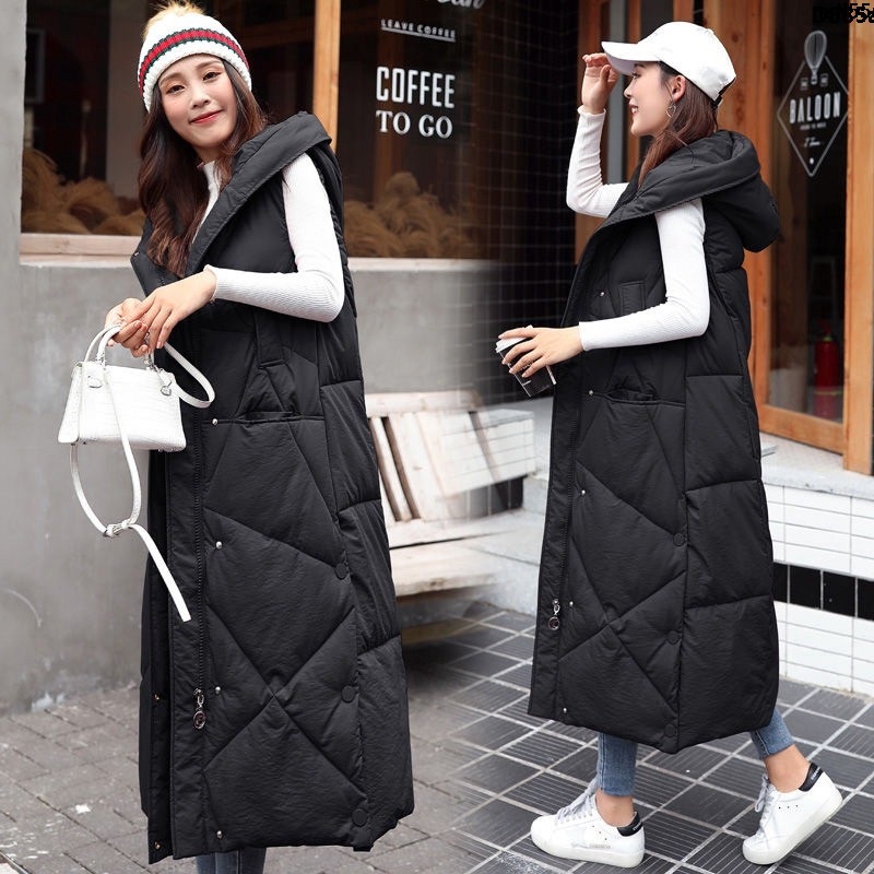 Áo Khoác Phao Sát Nách Dáng Dài Qua Gối Lót Cotton Thời Trang Mùa Đông 2019 Cho NữÁo Ghi Lê