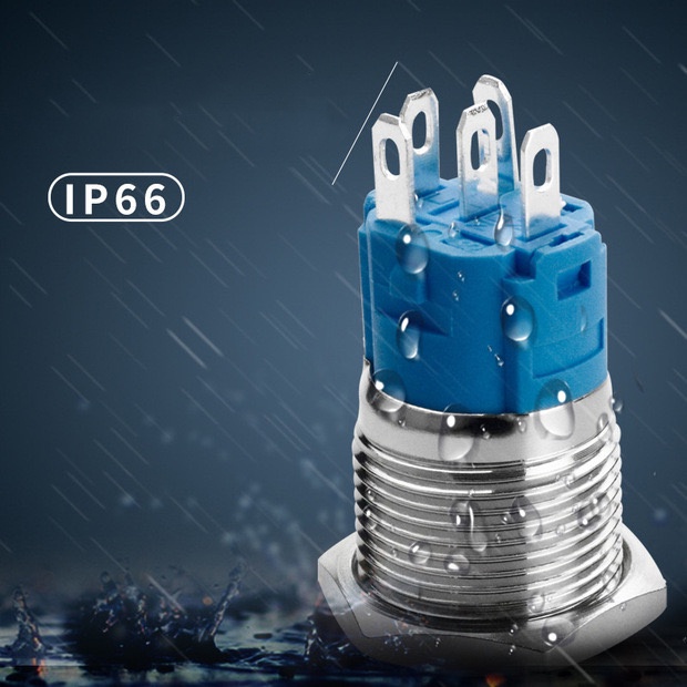 Nút nhấn nhả có đèn LED 16mm 3-6V, 12-24V, 110-220V Thân vỏ Kim loại chống nước