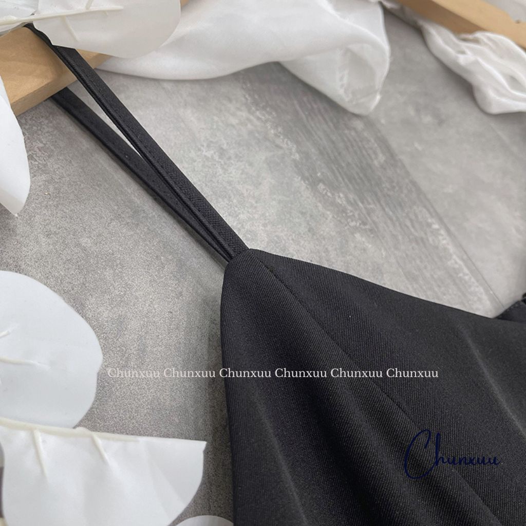 Váy yếm đen trơn thiết kế CHUNXUU dáng A basic có dây thắt eo phong cách hàn quốc (không kèm áo) - V17