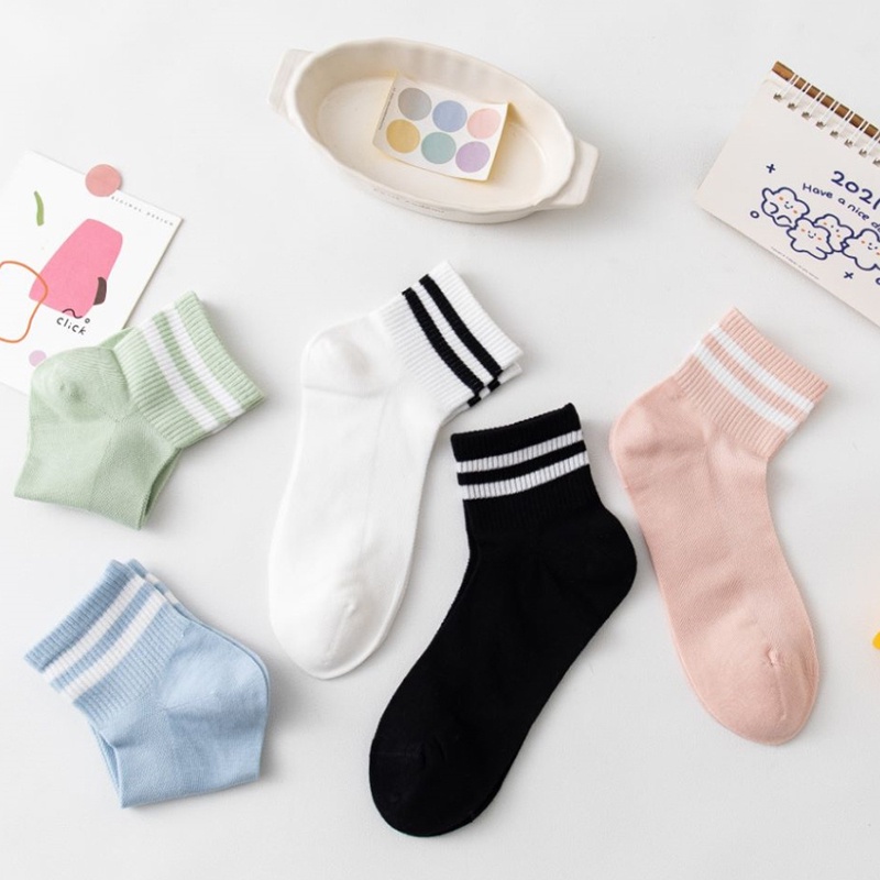 Tất Vớ Nữ Trơn Cổ Lỡ Loại Dày Basic Màu Pastel Cổ Viền Trắng - Mã D1R22