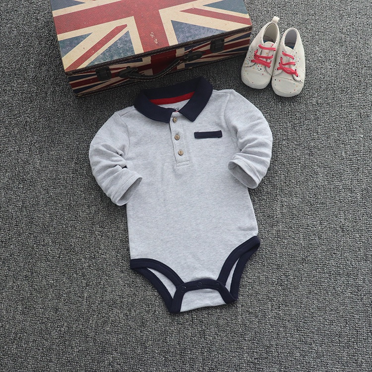Bodysuit cho bé trai sơ sinh 0-6m YAMP! dài tay cổ đức kẻ ngang Body chip newborn xuất dư cho bé Áo liền quần bé trai