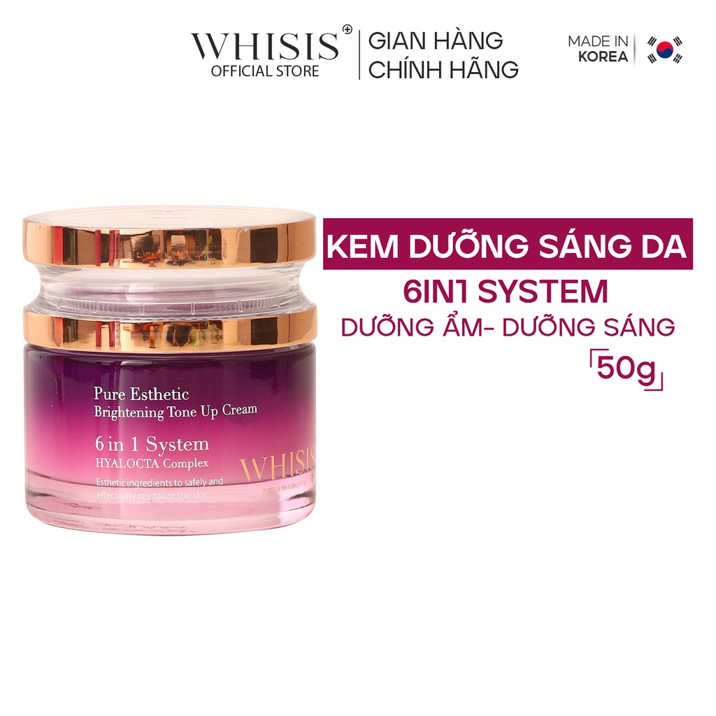 Kem Dưỡng Ẩm Trắng Da 6 in 1 WHISIS Pure Esthetic Brightening Tone Up Cream Cấp Ẩm, Nâng Tone, Giảm Nám, Trẻ Hoá Da 50g