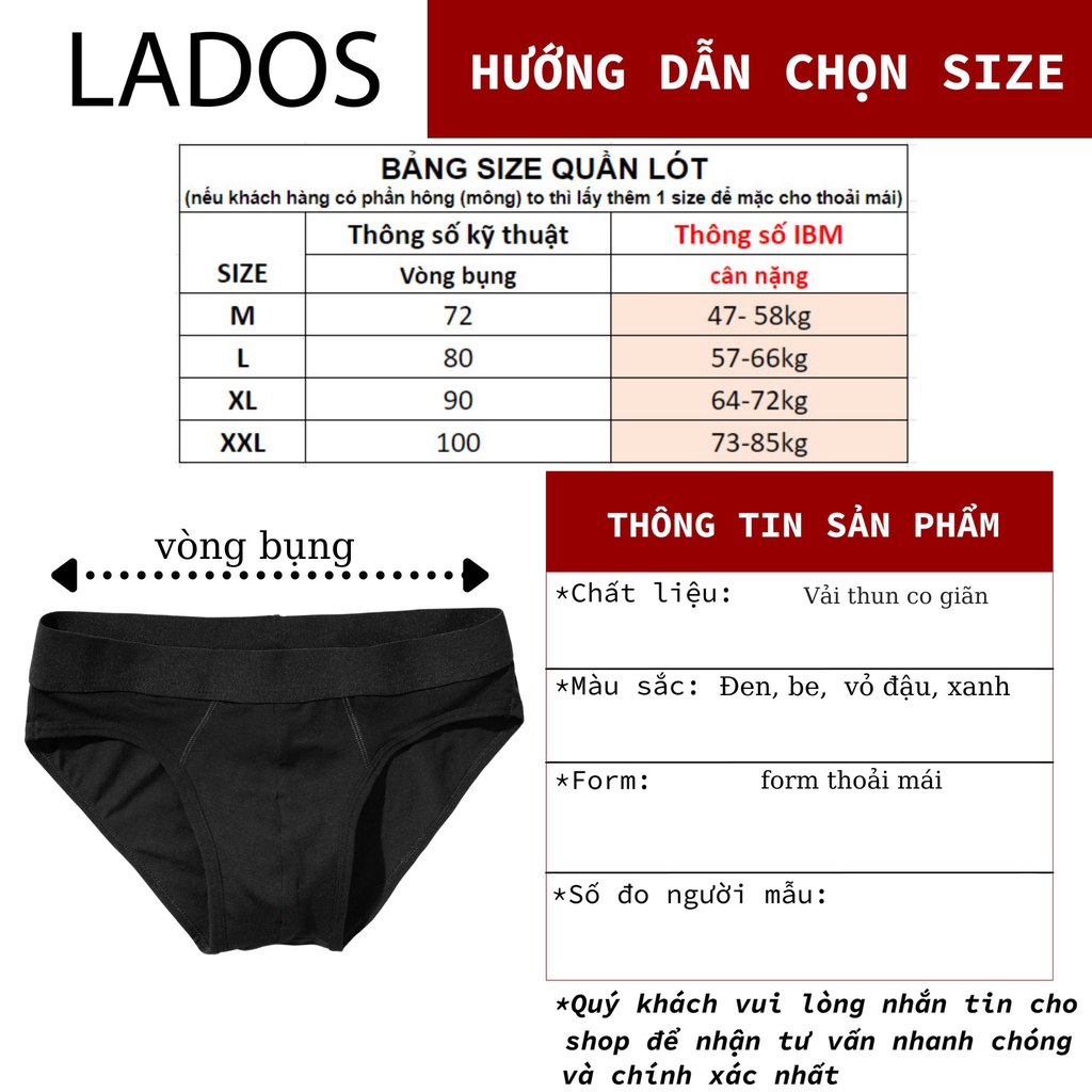 Quần lót nam tam giác  100% cotton thun cao cấp thấm hút LADOS 4119 co giãn thoải mái