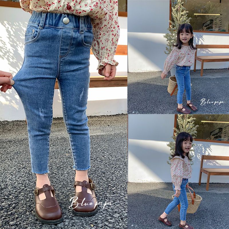 Quần Jean Dài Dáng Bút Chì Ôm Chân Co Giãn Tốt Kiểu Hàn Quốc Dễ Thương Cho Bé Gái