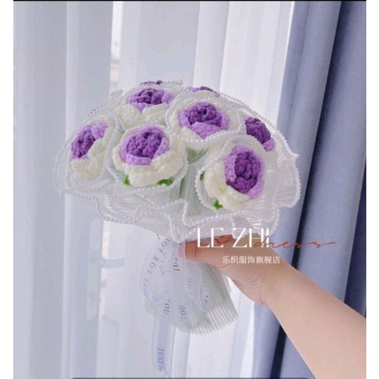 Bó hoa hồng xoắn len gói voan li _ handmade