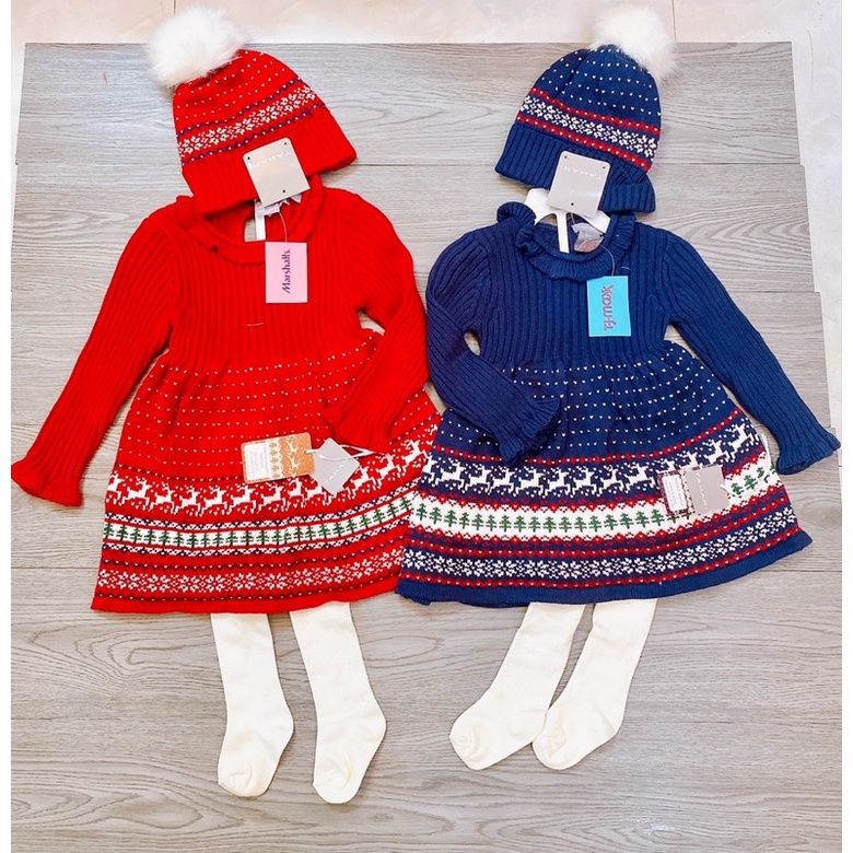 Set váy len 3 chi tiết ,váy -mũ-quần tất cho bé gái hàng xuất dư