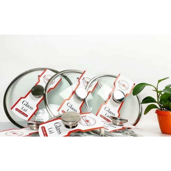 Nắp Vung Nồi Chảo Kính Cường Lực Bo Viền Inox ĐỦ SIZE Siêu Bền, Sang Trọng, Giá Rẻ Size 16 Đến 30 Cm - Hãng LYNCEN