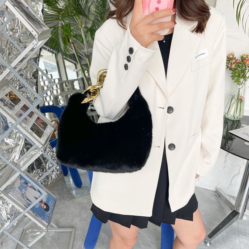 Túi xách lông nhung IELGY màu trơn dây xích thời trang cho nữ