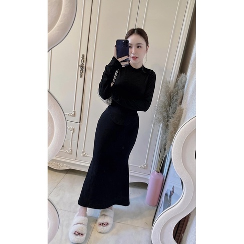 SET ÁO LEN GÂN SỌC KÈM VÁY ĐUÔI CÁ