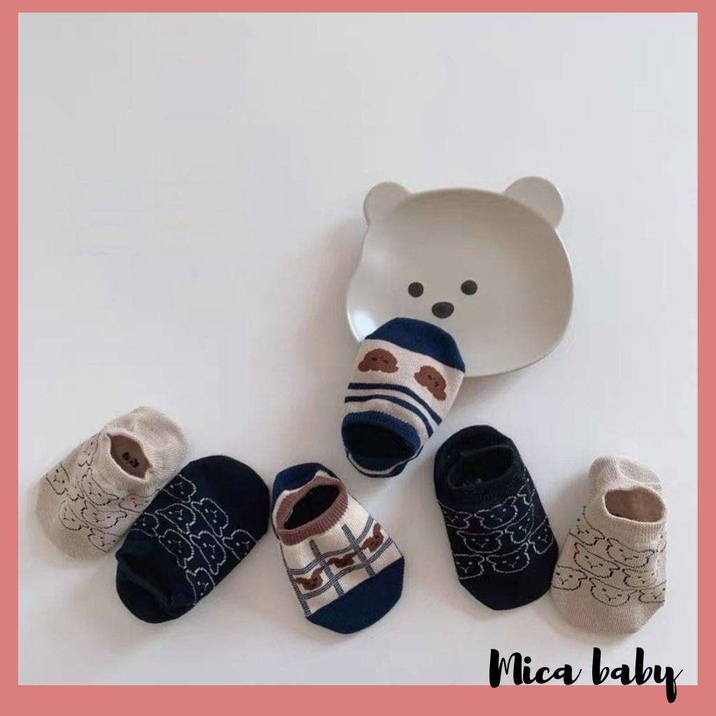 Tất lười cho bé, tất cổ ngắn in hình gấu chống trượt đáng yêu cho bé T34 Mica baby