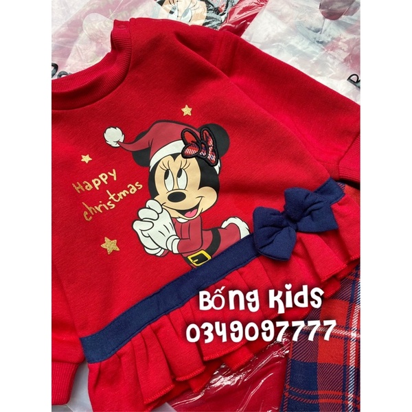 Bộ Nỉ Peplum Bé Gái Minnie Giáng Sinh Đỏ PR