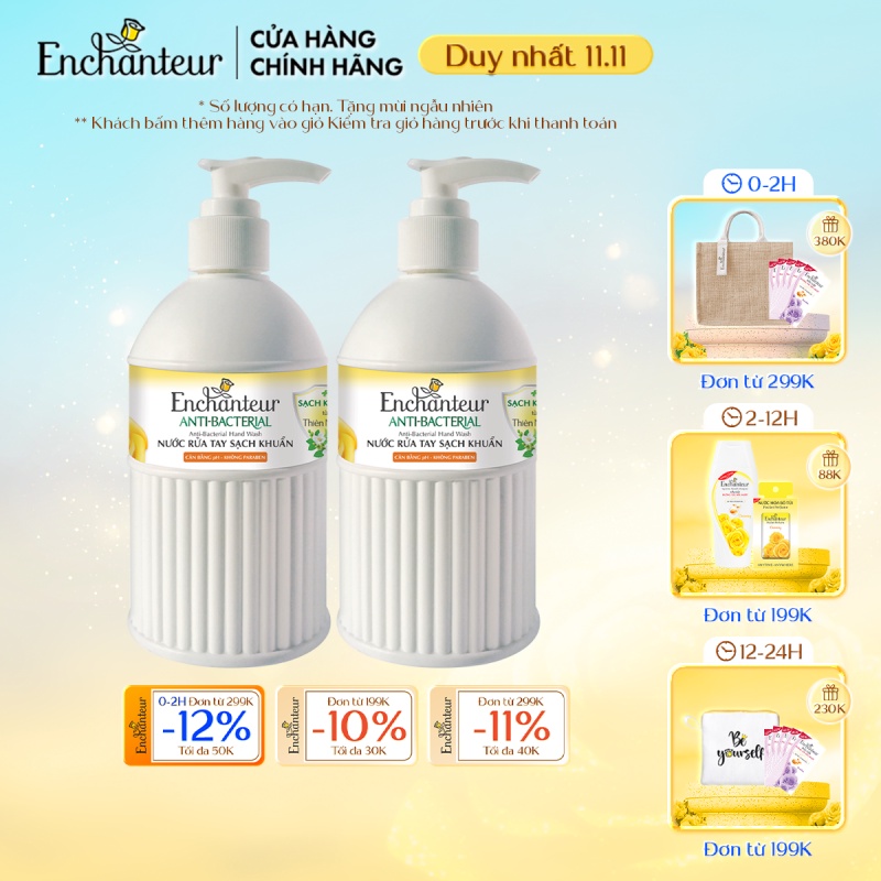 Combo 2 Nước rửa tay sạch khuẩn từ thiên nhiên Enchanteur Charming Anti-Bacterial 300gr/Chai