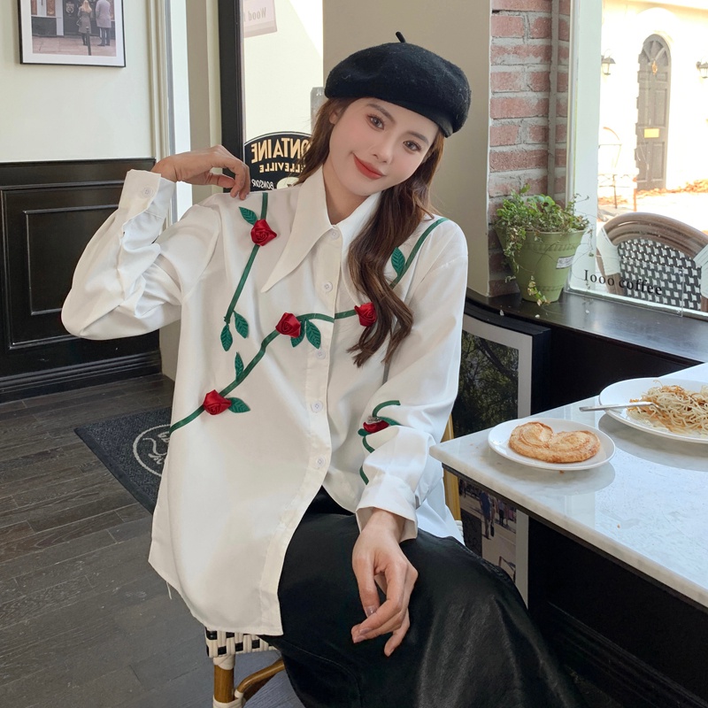 Áo sơ mi SUXI tay dài dáng rộng thiết kế đơn giản dễ phối đồ thời trang mùa thu cho nữ