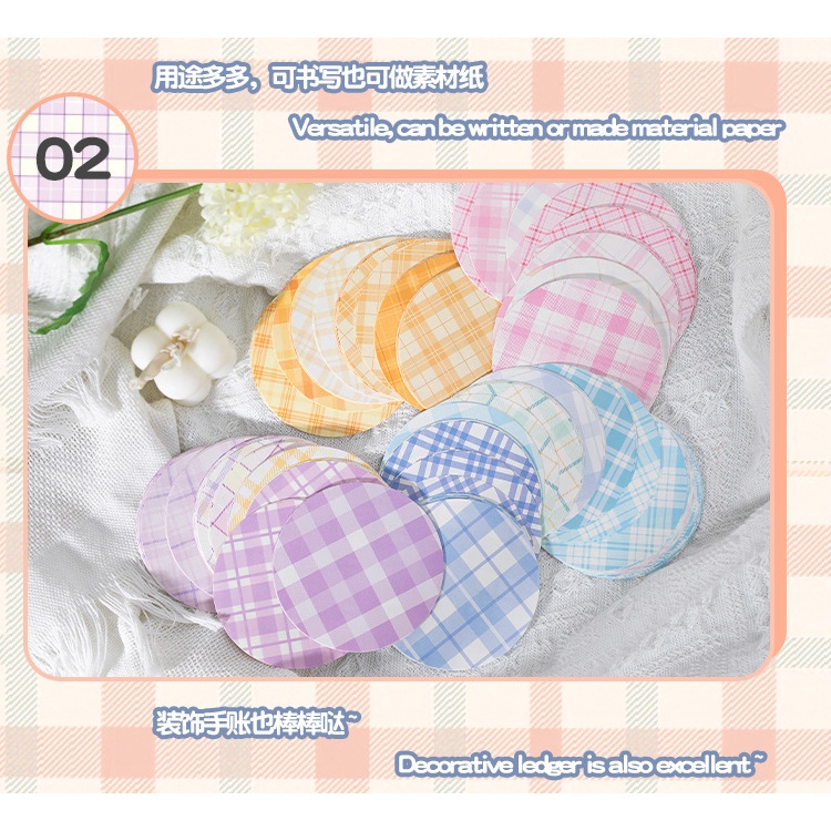 Set 50 Tờ 4 Mẫu Giấy Ghi Chú Hình Tròn Họa Tiết Sọc Caro Xinh Xắn