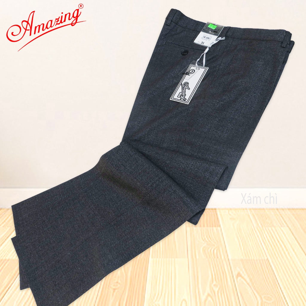 Quần tây công sở Amazing hoạ tiết vân chìm, form truyền thống, màu xám xanh, không ly