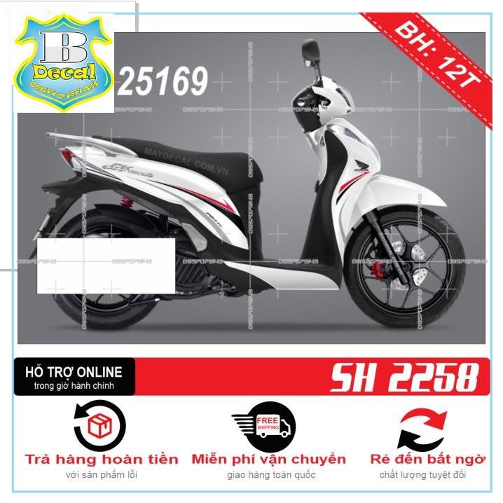 FREE SHIP + SALE SỐC +DECAL PVC 5 LỚP CHẤT LƯỢNG CAO Tem rời SH MODE CHỈ ĐỎ TRẮNG [Bi Decal]