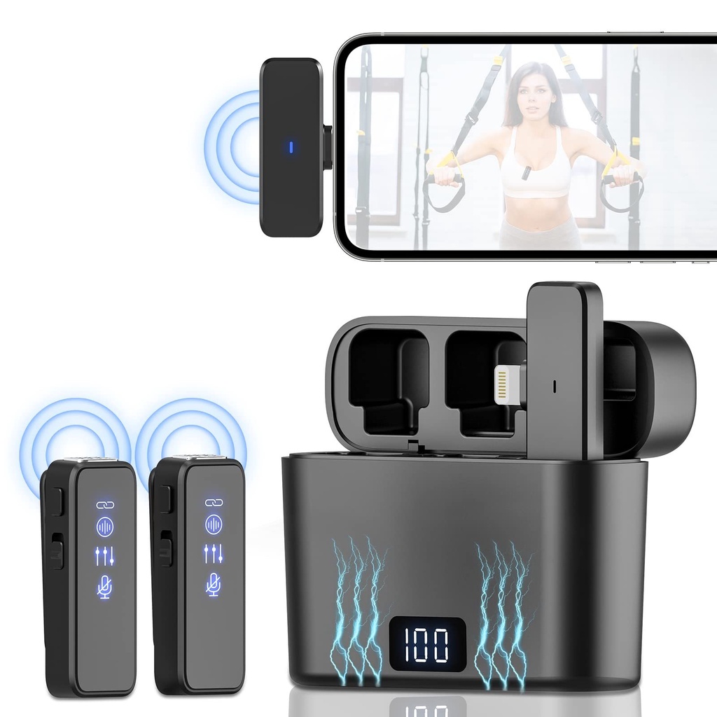 Micro Cài Áo Không Dây Với Màn Hình LCD Hai Kênh Ghi Âm Cho iPhone Android Laptop Live Stream