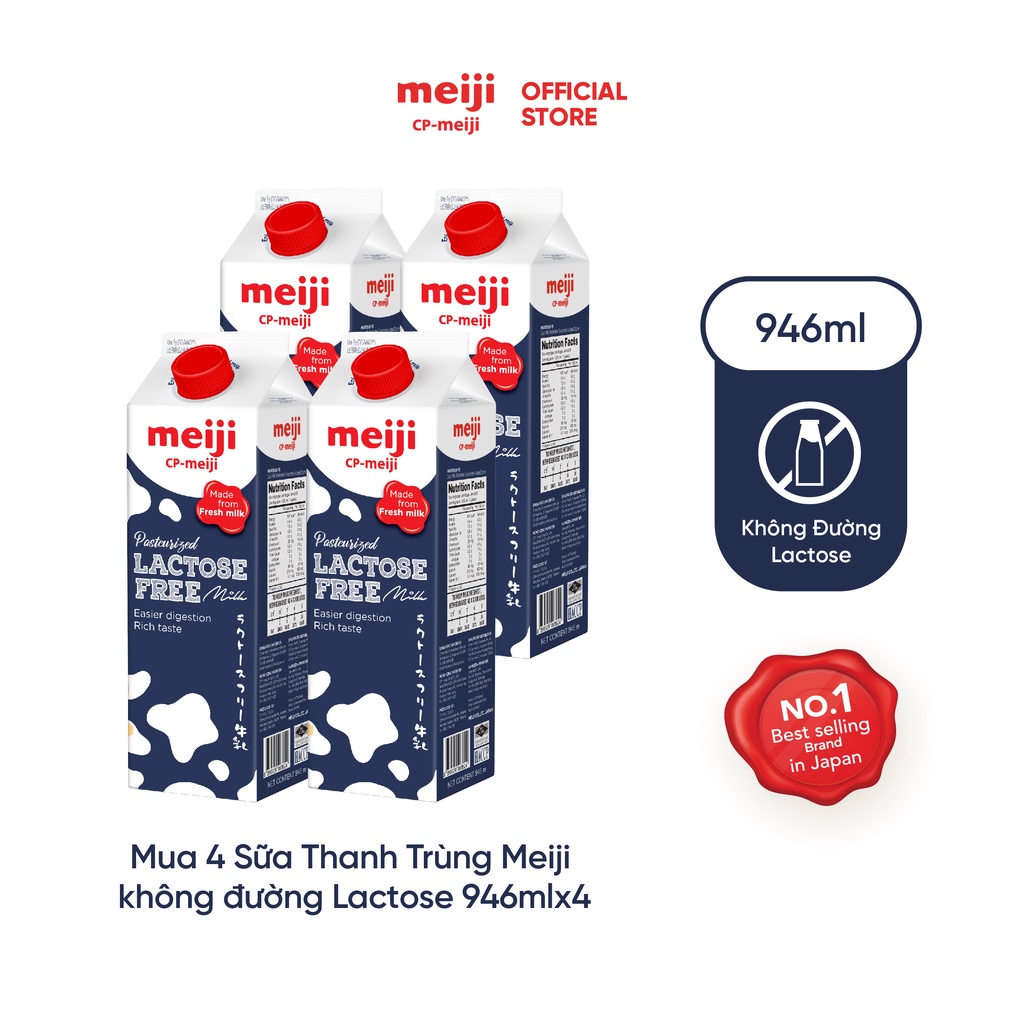 Sữa tươi thanh trùng Meiji không đường Lactose 946ml/hộp - Combo 4 hộp