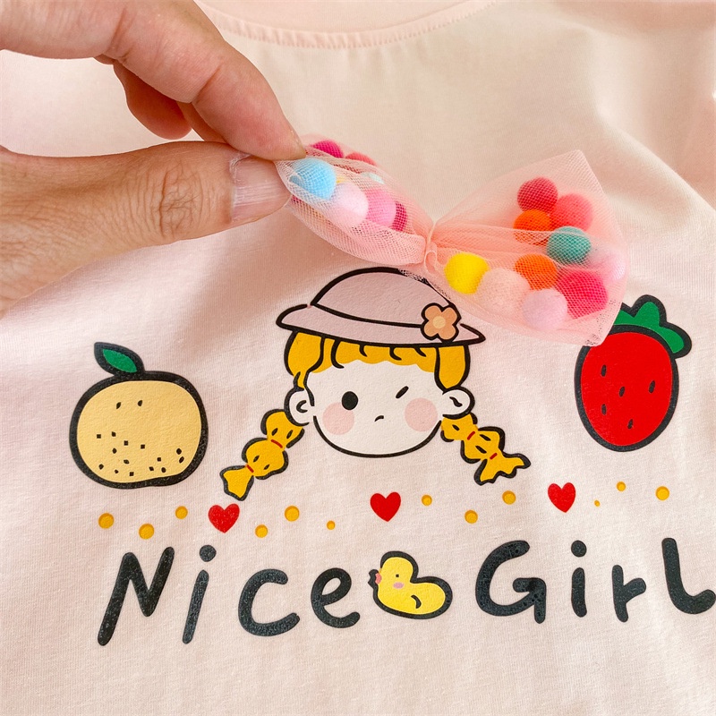 Áo Thun Tay Ngắn Thoáng Khí Thoải Mái Đính Nơ Nhiều Màu Dễ Thương Thời Trang Mùa Hè 2022 Cho Bé Gái