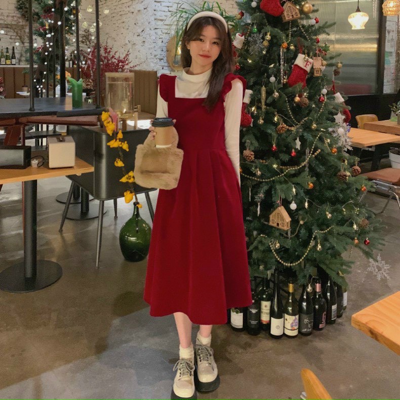 SÉT ĐẦM NHUNG ĐỎ KÈM ÁO